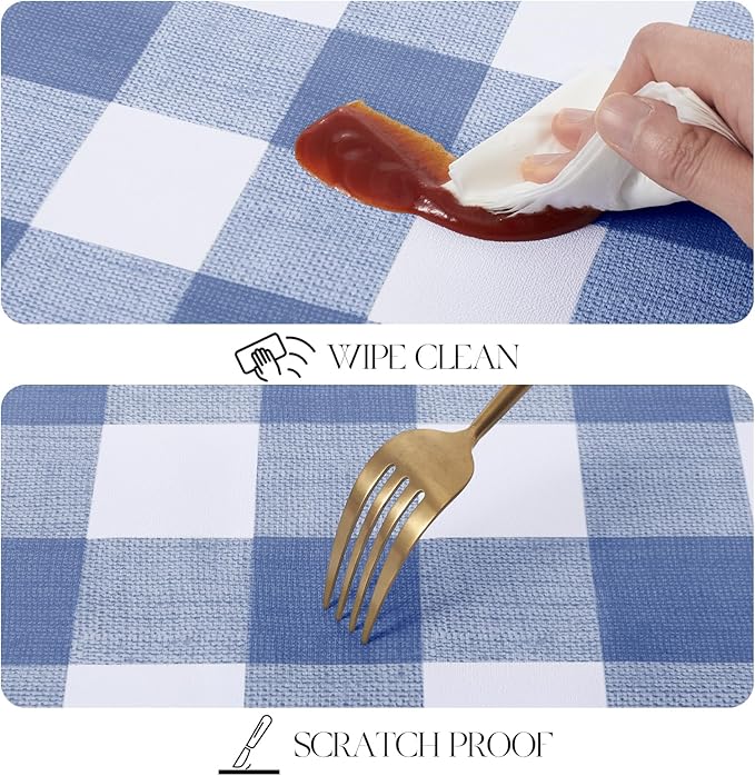 MOSAYT Rectangle Vinyl Tablecloth, 100% Waterproof Buffalo Gingham Plastic Table Cloth, Heavy Duty Wipeable Table Covers for Picnic, Outdoor, Camping - 54 x 54, Blue