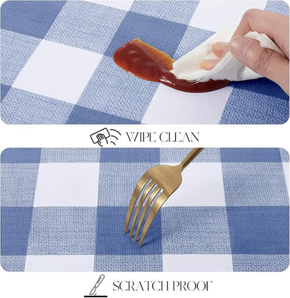MOSAYT Rectangle Vinyl Tablecloth, 100% Waterproof Buffalo Gingham Plastic Table Cloth, Heavy Duty Wipeable Table Covers for Picnic, Outdoor, Camping - 54 x 54, Blue
