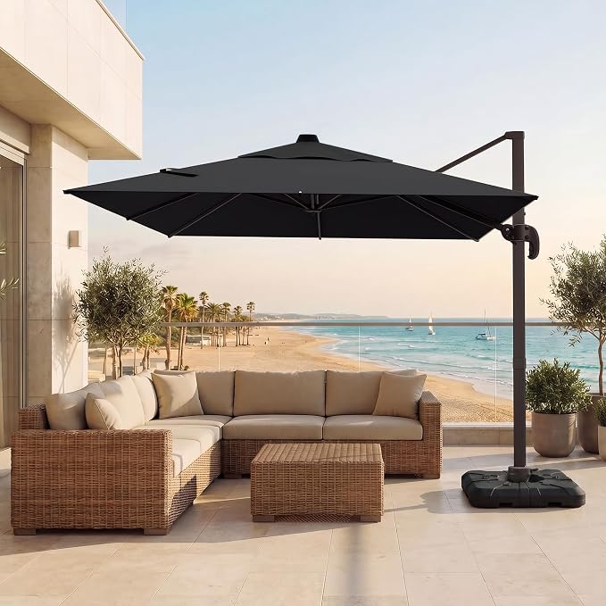9x12 FT Patio Cantilever Umbrella, Rectangular Heavy Duty Offset Umbrella by VEGOND
