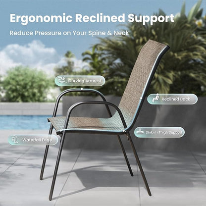 PHI VILLA Outdoor Stackable Dining Chair Set of 4, Textilene Mesh & Metal | - Image 7