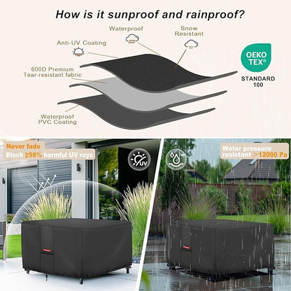 Porch Shield Fire Pit Cover - Waterproof 600D Heavy Duty Fade Resistant Square Patio Fire Pit Table Cover Black - 44 x 44 inch