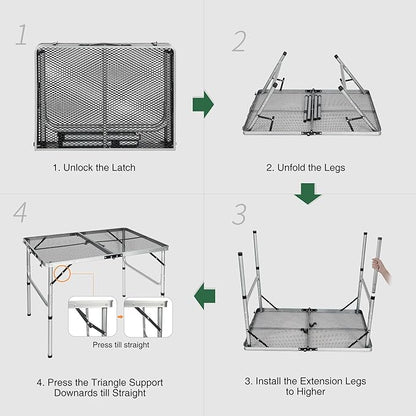RedSwing Portable Grill Table for Outside, Aluminum Folding Grill Stand Table for Outdoor Camping Picnic BBQ, Lightweight Adjustable Height, 36"x24"x15"/28" Sliver