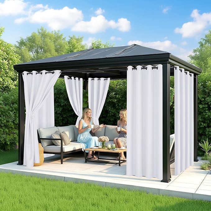 White Outdoor Curtains for Patio Waterproof, 8 Drape Panels | Privacy & - Image 4