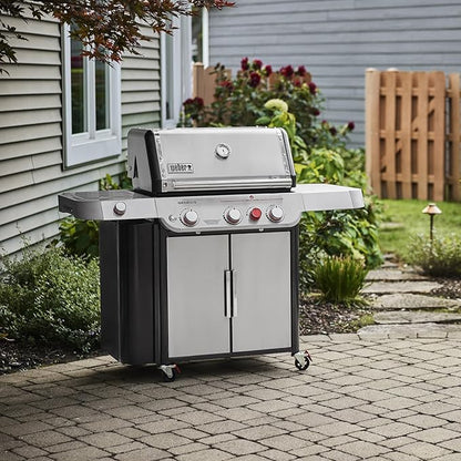 Weber Genesis S-335 Liquid Propane Gas Grill for Outdoor Cooking, 3 Burners and 1 Side Burner, Stainless Steel