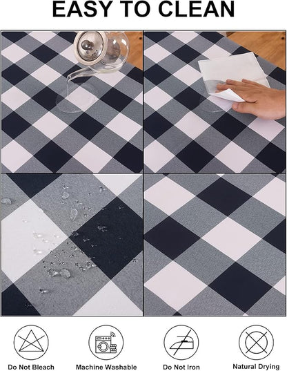 Cupuamon 2 Pack Waterproof Polyester Fabic Rectangle Checkered Tablecloth，60x120 Outdoor Table Cloth，Oil Stain Prevention Table Cloth for Pinics and Parties（Navy and White）