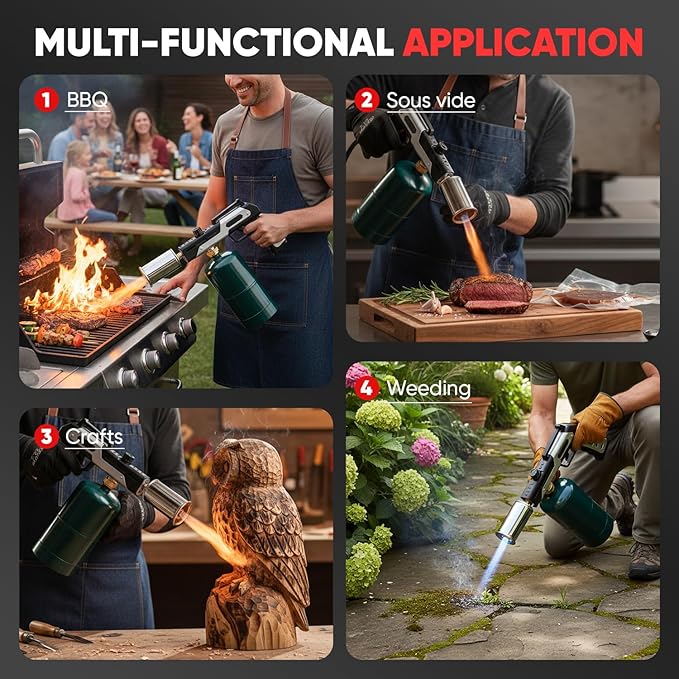 Saker Propane Torch Gun Plus 2026|3272°F High Heat Blow Torch with Adjustable Flame&Safety Lock|Professional Torch for Searing Steak,Welding,Campfire,BBQ|Propane Tank Not Included