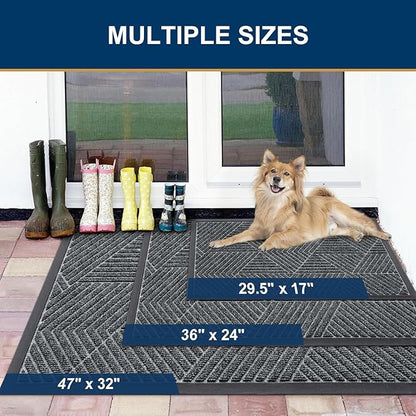 Smiry Front Door Mat Outside Entrance, Heavy Duty Sturdy Natural Rubber Doormat, Trap Dirt and Moisture, Easy Clean Low Profile Mats for Indoor Outdoor Entry, Irregular Triangle (71x24, Grey)