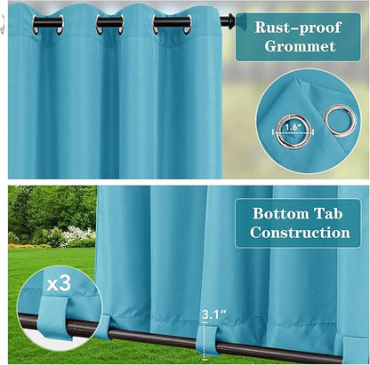 HolidayIdeas Gazebo Curtains Outdoor Waterproof 4 Panels-Windproof Weatherproof Privacy Outside Curtains-Grommet Top and Tab Bottom Drape for Patio, Porch, Pergola, Cabana, Backyard 54x95 Inch Teal