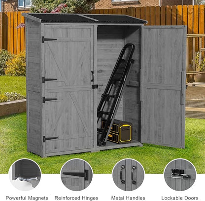 Gizoon Outdoor Cabinet, Waterproof Roof, Double Lockable Wooden Shed | 2 - Image 4