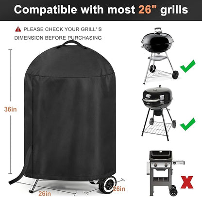 LBTING Grill Cover, 26-inch Heavy Duty 300D Oxford Waterproof Windproof UV Resistant BBQ Gas Grill Cover for Outdoor Barbecue Fit Most Brands Weber, Brinkmann, Char Broil, Holland
