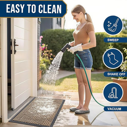 Smiry Front Door Mat Outside Entrance, Heavy Duty Sturdy Natural Rubber Doormat, Trap Dirt and Moisture, Easy Clean Low Profile Mats for Indoor Outdoor Entry, Irregular Triangle (59x24, Coffee)