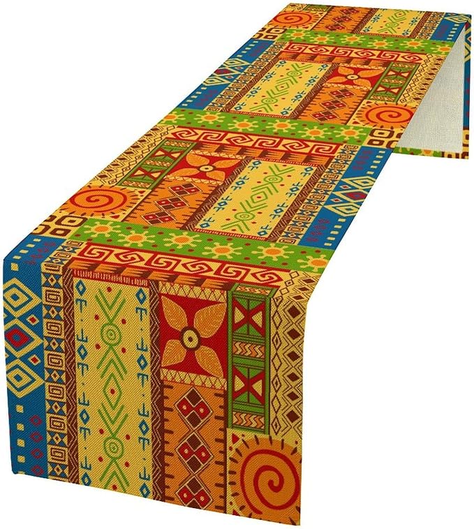 African Totems Table Runner, African American Kwanzaa Black History Month Juneteenth Table Runner for Home Kitchen Dining Holiday Party 13x108in