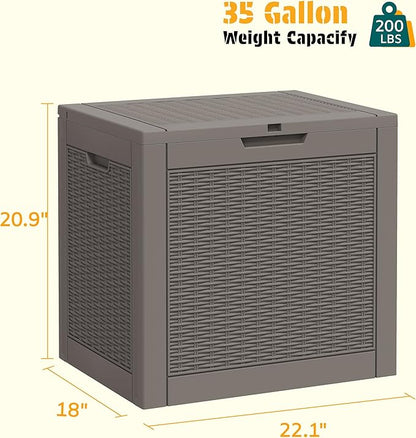 NUNU LAB 35 Gallon Outdoor Storage Box Waterproof, Outside Package Delivery Deck Boxes with Lockable Lid, Backyard Storage Bin For Garden Tools, Patio Cushions Accessories, Gray