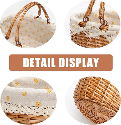 G GOOD GAIN Wicker Picnic Basket with Double Folding Handles,Willow Picnic Hamper,Natural Hand Woven Easter Basket,Easter Eggs and Candy Basket,Bath Storage,Gift Packing Basket.Yellow