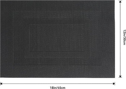 Leetaltree Black Frame Placemats Set of 6 - Heat Resistant Non-Slip Place mats for Dining Table, Washable Durable PVC Vinyl Woven Table Mats（Black Frame, 6）