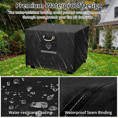 QH.HOME Fire Pit Cover Square Super Waterproof, 36" L x 36" W x 20" H Outdoor Firepit Table Cover 600D Strong Tear Resistant, UPF 50+ Fire Pit Cover Fading Resistant for Square Fire Pit - Black