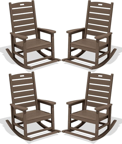 SERWALL Outdoor Rocking Chair Set of 4, Oversized HDPE Rocker, Coffee | by SERWALL