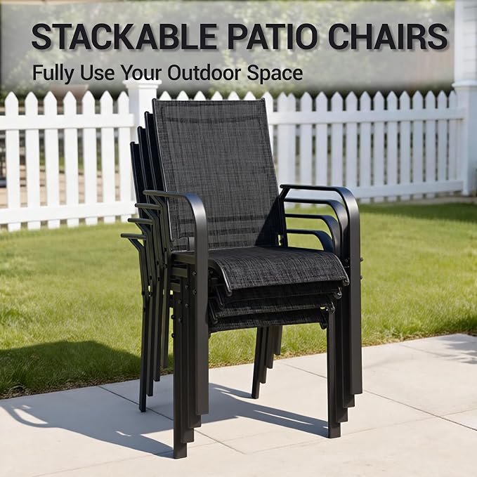 Patio Dining Chairs Set of 4, All-Weather High Back Textilene Stackable Chairs - Image 7