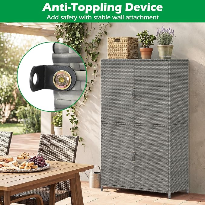 Tangkula Rattan Outdoor Storage Cabinet, Patiojoy Outdoor Cabinet - Image 5