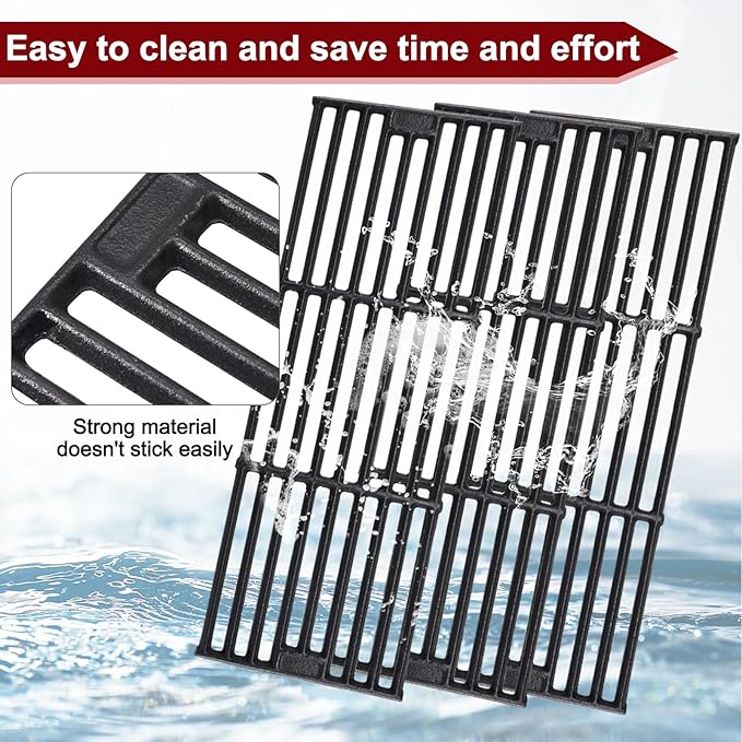 Hiorucet Grill Replacement Parts for Chargriller 5650, 5050, 3001, 5072, 3030, 3008, 4000, 5252, King Griller 3008 5252 Gas Grill, Cast Iron Grill Grates, Porcelain Steel Heat Plates