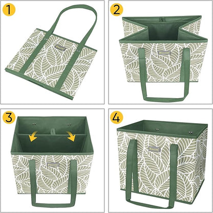 BALEINE 3Pk Reusable Grocery Bags, Foldable Shopping Bags for Groceries with Reinforced Bottom & Handles (Antique Foliage) | 3Pk, for Groceries, & Handles