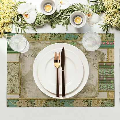 Tropical Palm Tree Placemats Set of 4 Summer Vintage Green Leaf Kitchen Table Mat 12x18 Inch Hawaii Beach Jungle Plant Tree Heat Resistant Washable Linen Place Mats for Dining Tables