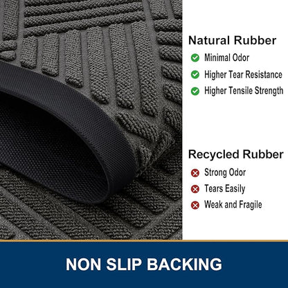 Smiry Half Circle Front Door Mat Outside Entrance, Heavy Duty Outdoor Indoor Natural Rubber Doormat, Non Slip, Trap Dirt and Moisture, Easy Clean, Low Profile Patio Porch Entryway Mat, 29.5x17, Grey