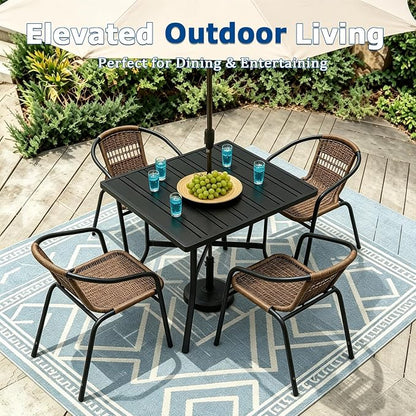 5 Piece Patio Dining Set with Black Outdoor Metal Table & 4 Hand-Woven PE - Image 3