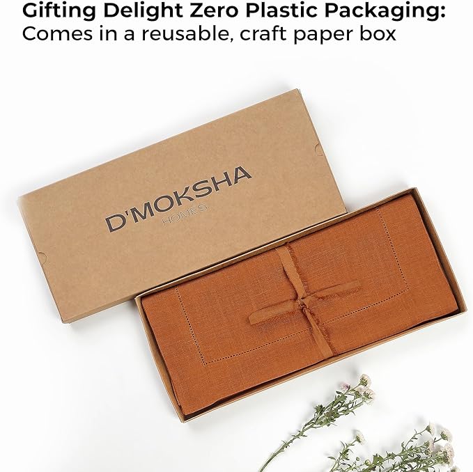 D'Moksha Homes Linen Rust Table Runner 36 Inches - 100% Pure Linen Small Table Runner 14 x 36 Inch Ideal for Dresser, Coffee Tables, Spring, Easter - Classic Hemstitch
