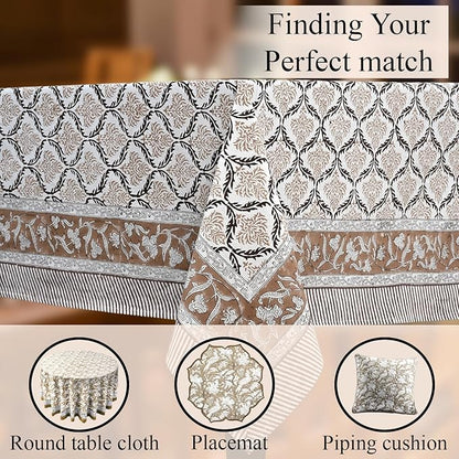 CPC Sandstone Regal Tablecloth 100% Cotton 60x90 Inch Indian Block Print Rectangle Table Cover, Table Cloth for Gifting in Weddings, Halloween, Fall, Christmas, Thanksgiving