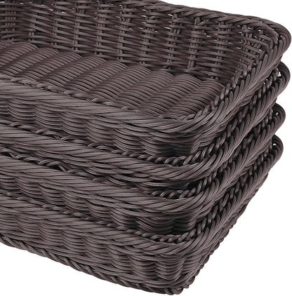 6 Pack 12 Inch Wicker Bread Basket, Handmade Woven Poly Wicker Bread Baskets, Rectangular Food Serving Basket for Dining Table, Candies, Crackers, Fruit, Vegetables