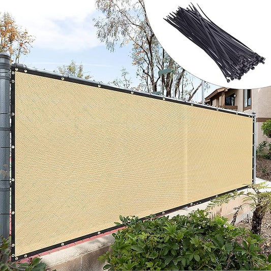 Royal Shade Custom Size 4' x 16' Beige Fence Privacy Screen Windscreen Cover Netting Mesh Fabric Cloth - Cable Zip Ties Included (We Make Custom Size)