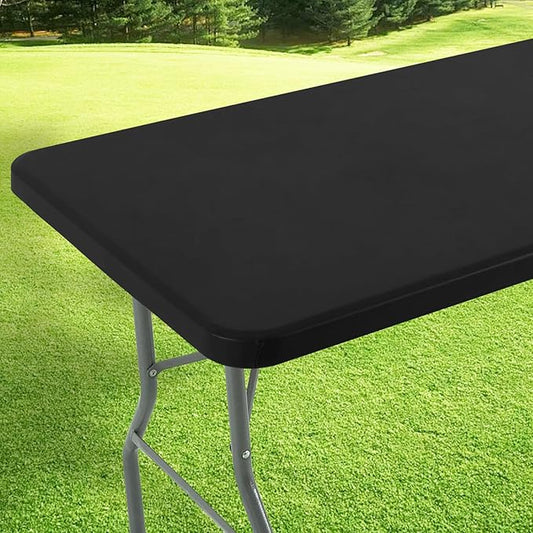 LURKA Rectangle PU Leather Table Cover/Tablecloth with Elastic Fitted Edge – Waterproof, Oil-Proof, Scratch-Resistant, Wipeable Protector for Dining, Kitchen, Outdoor Picnic, Party (Black, 6FT)