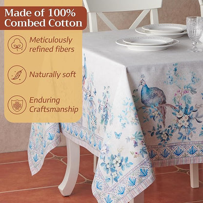Maison d' Hermine Premium Table Cloth Square Table 100% Combed Cotton 70 x 70 Inches Tablecloth Reusable Decorative for Dining Room, Farmhouse, Party, Festive & Wedding - Peacock Utopia - Orginal