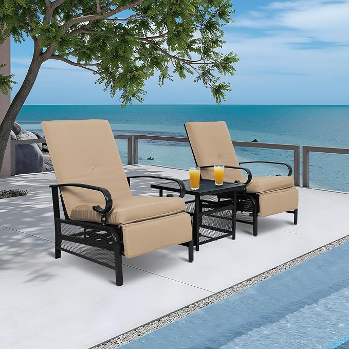 Incbruce 3 Pieces Outdoor Lounge Recliner Set, 2 Adjustable Metal Recliner Sofa - Image 7