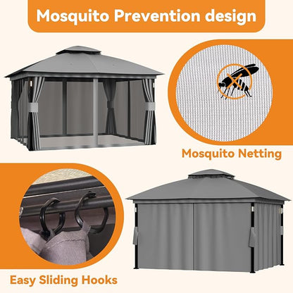 Patio Gazebo 10'x12' with LED Lights & Bluetooth Speaker, Heavy Duty Outdoor - Image 7