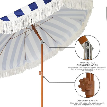 AMMSUN 7ft Patio Umbrella with Fringe Outdoor Tassel Umbrella UPF50+ Wood Color - Image 4