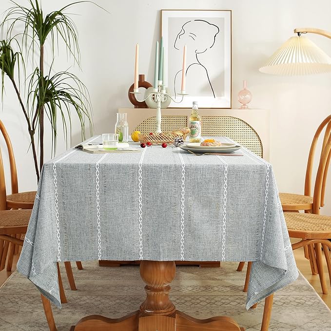 Chassic 60 x 84 inches Farmhouse Style Linen tablecloths, Wrinkle Resistant Washable Dining Room Table Cloths for Rectangle Tables - Hemstitch Light Grey