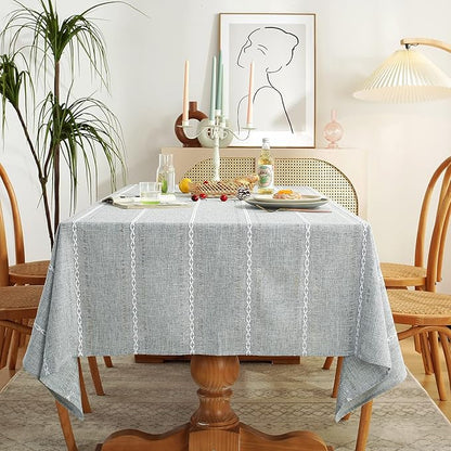 Chassic 60 x 84 inches Farmhouse Style Linen tablecloths, Wrinkle Resistant Washable Dining Room Table Cloths for Rectangle Tables - Hemstitch Light Grey