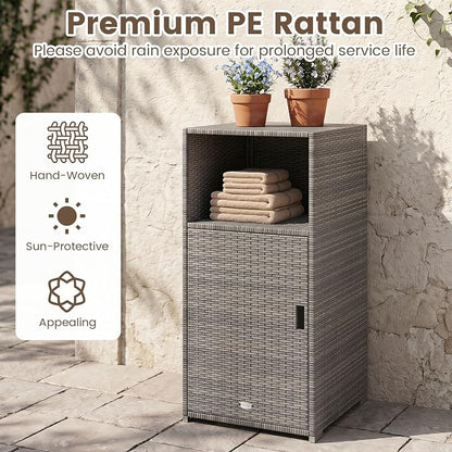 Tangkula Rattan Outdoor Storage Cabinet, Patiojoy PE Wicker Outdoor Cabinet - Image 4