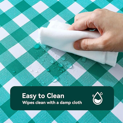 Romanstile Rectangle Vinyl Tablecloth, 100% Waterproof Buffalo Gingham Plastic Table Cloth, Heavy Duty Wipeable Checkered Table Covers for Outdoor, Camping, Picnic, Patio - 54 x 120, Teal Green