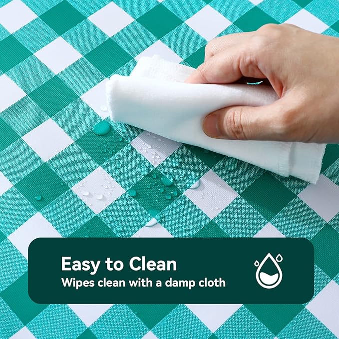 Romanstile Rectangle Vinyl Tablecloth, 100% Waterproof Buffalo Gingham Plastic Table Cloth, Heavy Duty Wipeable Checkered Table Covers for Outdoor, Camping, Picnic, Patio - 52 x 70, Teal Green