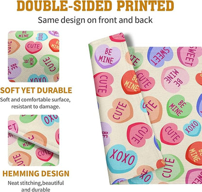 Valentine Pink Love Heart Candy Placemats Set of 4 Valentines Seasonal Table Mats Resistant Washable Dinner Mats for Outdoor Home Party Kitchen Dining 12x18 Inch