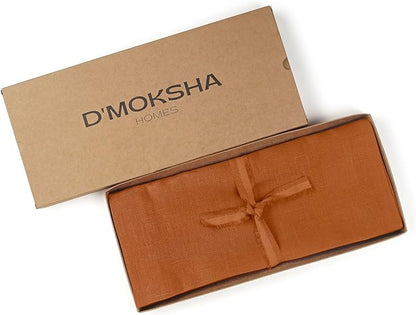 D'Moksha Homes Linen Rust Table Runner 36 Inches - 100% Pure Linen Small Table Runner 14 x 36 Inch for Dresser, Coffee Tables, Winter, Holiday - Machine Washable