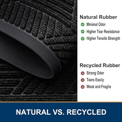 Smiry Front Door Mat Outside Entrance, Heavy Duty Sturdy Natural Rubber Doormat, Trap Dirt and Moisture, Easy Clean Low Profile Mats for Indoor Outdoor Entry, Irregular Triangle (47x24, Black)