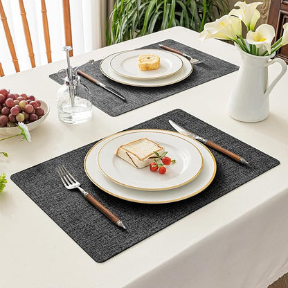 Romanstile Reversible Vinyl Placemats Set of 4, Faux Leather 100% Waterproof Oil-Proof Wipeable Place Mats, Heat Resistant Dual Sided Table Mats for Kitchen/Dining/Party (Grey Black, 12 x 17 Inch)