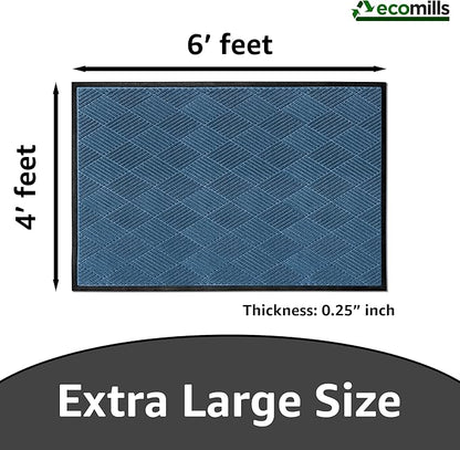 Ecomills Deluxe Diamond Entrance Door Mat, XX-Large Heavy Duty Absorbent Rubber Rug, Blue, 4’ X 6’ feet