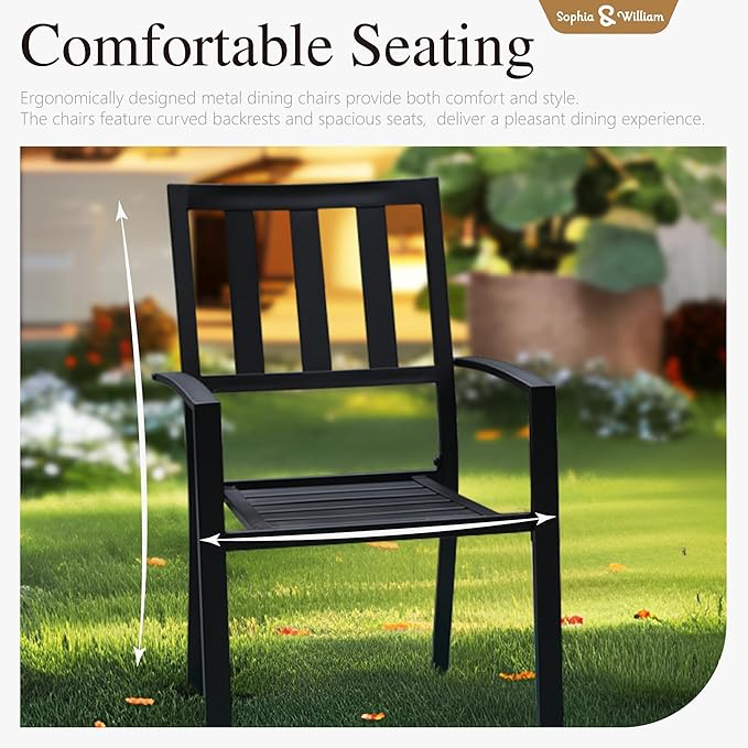 Sophia & William Patio Table and Chairs Set, Outdoor Dining Set for 4, 5 Piece Metal Patio Furniture, 37" Square Table with Wood-Like Tabletop(Stripe)