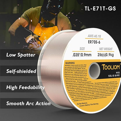TOOLIOM ER70S-6 .035"(0.9 mm) Mild Steel MIG Solid Welding Wire on 2-Pound Spool Compatible with TL-200M Pro and TL-250M Pro