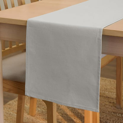 Encasa XO Table Runner 13"x94" Long | Cotton Canvas Fabric | Light Grey Solid Color | Machine Washable & Durable